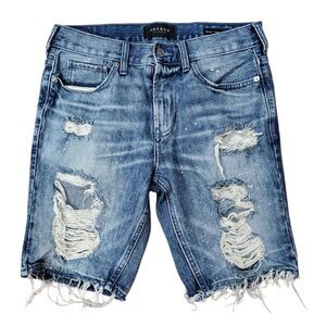 PACSUN Shorts Mens 30 Blue SKINNY Distressed Frayed Cut Off Denim Cotton Blend